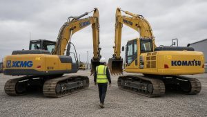 китайская и японская спецтехника на площадке: экскаваторы XCMG и Komatsu