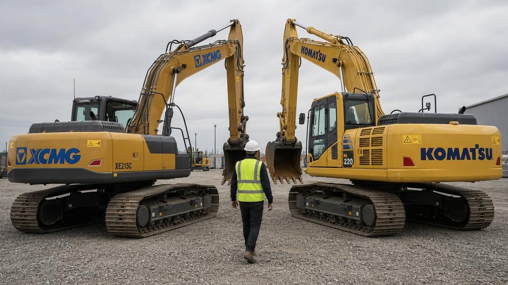 китайская и японская спецтехника на площадке: экскаваторы XCMG и Komatsu
